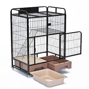 กรงสุนัขสัตว์เลี้ยงทำจากสแตนเลสหลายขนาดพร้อมล้อคอกสุนัขสองชั้นในร่ม - Product Image 3