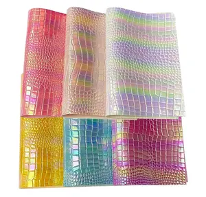 Alligator Skin Embossed Shinny Rainbow Color Glitter Holo graphisches PVC-Kunstmetall leder für dekorative Handtaschen schuhe