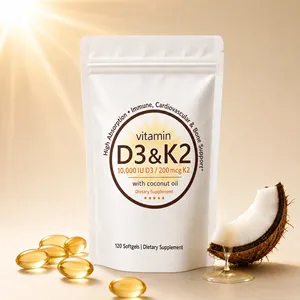 Capsule Premium di Vitamina D3 e K2 10000 UI, Integratore per il Supporto Immunitario e Osseo, 180/300 Capsule OEM ODM - Product Image 2