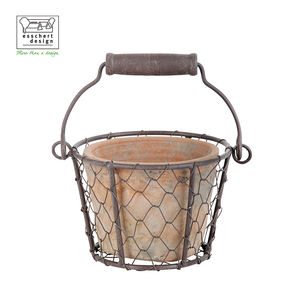 AT09 cestino in filo metallico con manico rotondo con vaso <span class=keywords><strong>di</strong></span> TerraCotta vasi da fiori in cesto <span class=keywords><strong>di</strong></span> filo vasi <span class=keywords><strong>di</strong></span> <span class=keywords><strong>argilla</strong></span> da giardino per piante - Product Image 6