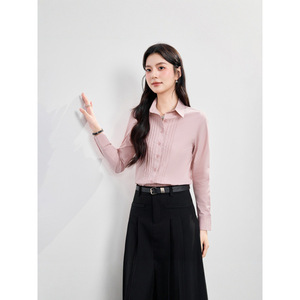 Women's Professional Cotton Long Sleeve Shirt Solid Color Folded Design Office Wear Elegant Commuting Top - Product Image 1