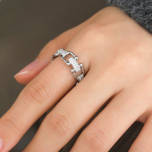 U-shaped Horseshoe Buckle <b>Ring</b> Women's Light Luxury Micro-inlaid Zircon <b>Open</b> <b>Ring</b> Hip-hop Jewelry - Product Image 2