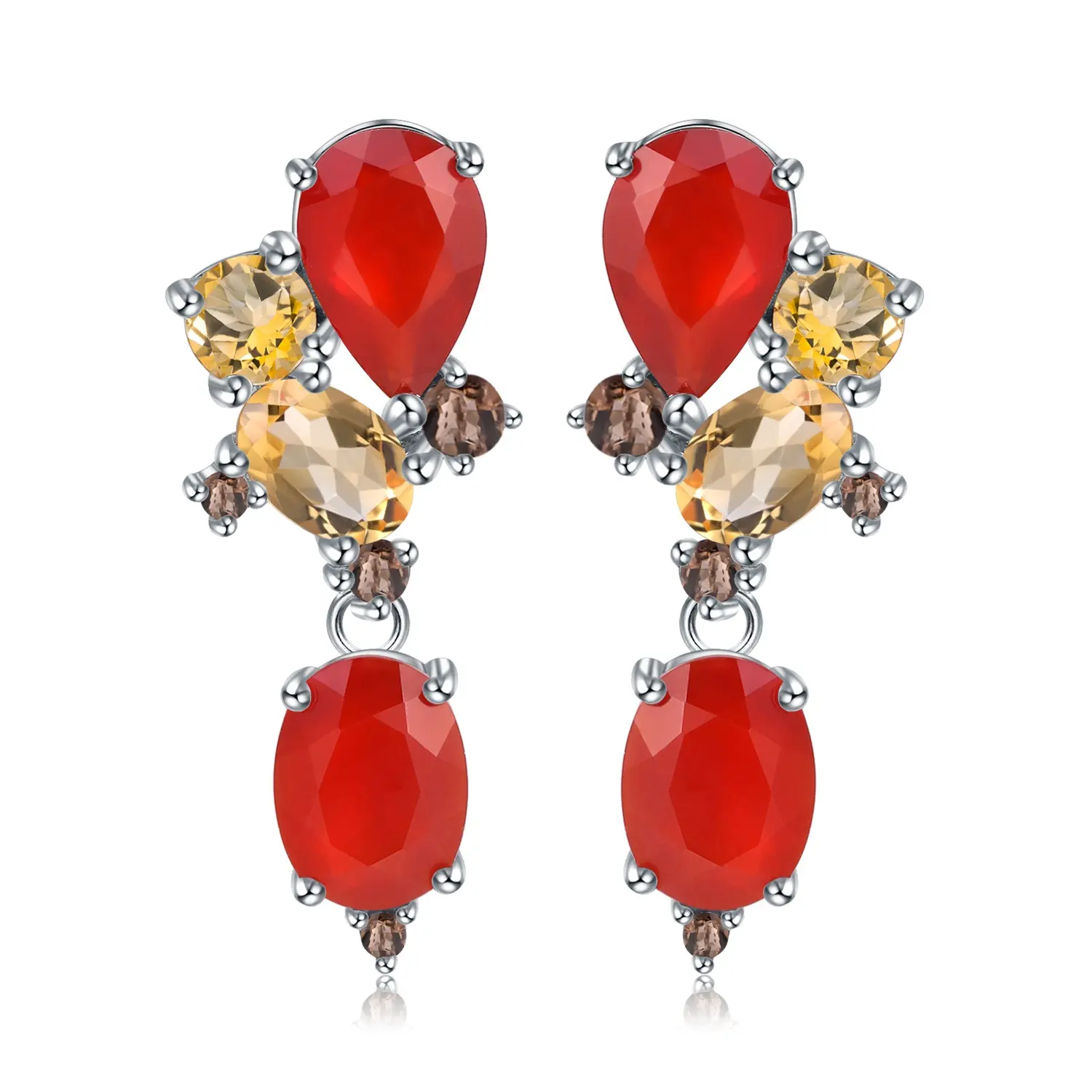 C7644 Abiding Vintage Fine Jewelry Natural Stone Red Agate Citrine Smoky Cz Gemstone 925 Sterling Silver Drop Earrings