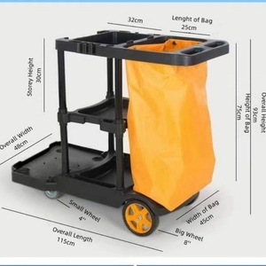 Chariot de nettoyage en plastique noir commercial à prix d'usine chariot de concierge de lieu public chariots de nettoyage d'hôtel/d'école/d'aéroport - Product Image 5