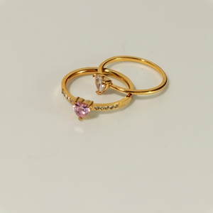 Heart Shape Cubic Zirconia Engagement <b>Ring</b> 18K Gold Plated Women's Romantic Style Jewelry - Product Image 4