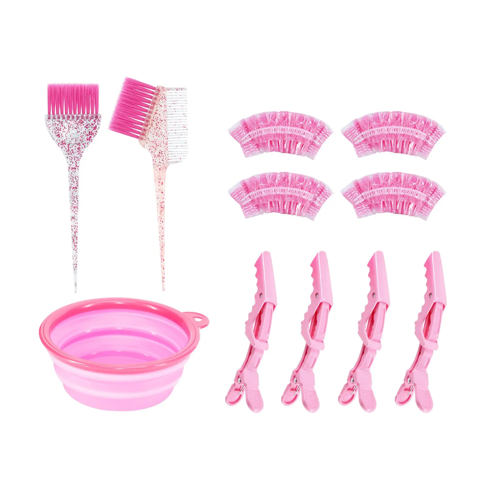 11pcs diy barber tools pink disposable Shower cap accessories alligator clip hair dye color brush and bowl set