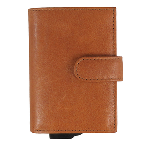Genuine Leather Card Holder <b>Men</b> Short <b>Wallet</b> Aluminum <b>RFID</b> Blocking Multi-Card Position Snap Closure Minimalist Style - Product Image 2