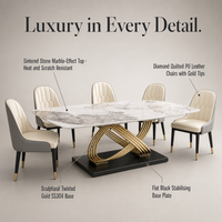 Ensemble de salle à manger en pierre frittée de luxe italien, table rectangulaire minimaliste moderne avec 6 chaises pour la maison