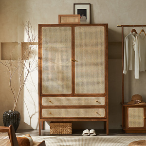 Armario de Dormitorio Moderno de Madera de Ratán con Almacenamiento de Doble Puerta <span class=keywords><strong>para</strong></span> <span class=keywords><strong>Abrigos</strong></span> y Sombreros - Product Image 2