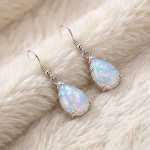 Ear Enlace Oem Odm Silver Plated Prong Set Teardrop <b>Opal</b> Dangle Hook <b>Earrings</b> Natural Gemstone Women Jewelry Wholesale - Product Image 3