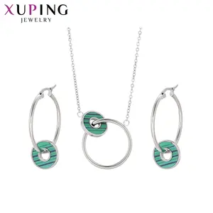 S-98 XupingJewelry银色多色简约时尚个性镀滴釉双圆嘴项链耳环套装