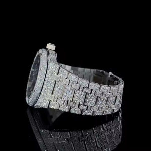 Moissanite Diamond Fashion Luxury <b>Mens</b> Quartz <b>Watch</b> Sapphire Crystal Analog Fully Hand Set Stones Stainless Steel Band Auto Date - Product Image 4