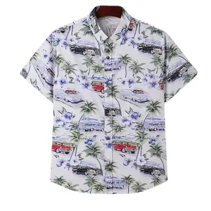 夏威夷男士碎花短袖衬衫纯棉夏季沙滩衫