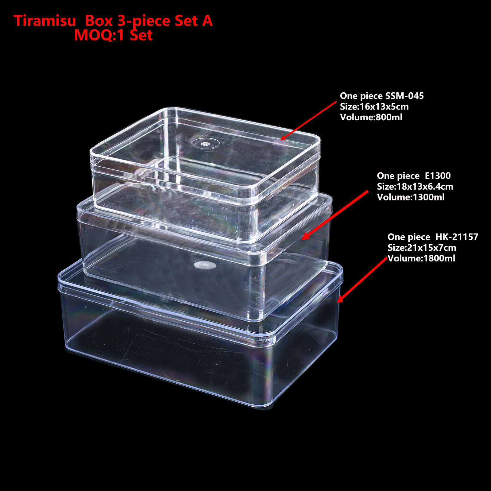 Scatola trasparente per tiramisù 3 pezzi