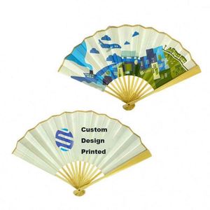 Customized Personalized Logo Printed Paper Fabric Hand Fan for Customization Business <b>Gifts</b> Custom Folding Hand Fan - Product Image 1
