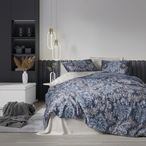 Ensemble de housse de couette double en satin de coton beige Owen avec motif floral pour usage domestique - Product Image 3