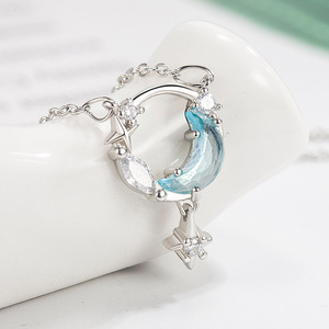 Lune et étoile bleue de haute qualité Zircon colliers bijoux rivière romantique femme collier pour la fête - Product Image 1