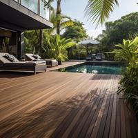 Planches de terrasse en bois traitées sous pression imperméables modernes Revêtement de sol extérieur durable pour le jardin au bord de la piscine Résistant à la pourriture et aux termites