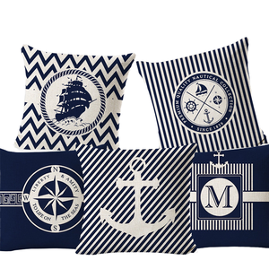 Housse de coussin carrée tissée style méditerranéen avec ancre de bateau et étoile de mer, en lin, pour canapé, usage nautique, maison et hôtel - Product Image 1