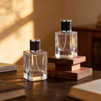 Flacon de parfum en verre de luxe rectangulaire avec bouchon magnétique, estampé or, 30/50/100 ml, avec pompe pulvérisatrice, rechargeable, diffuseur à bâtonnets, faible MOQ, avec boîte