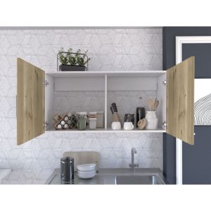 DB Rectangle 2-Door Wall Cabinet White and <b>Light</b> <b>Oak</b> for Kitchen Use - Product Image 2