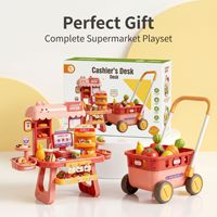 Nouveau chariot de courses en plastique pour jeu d'imitation avec caisse enregistreuse simulée, chariot de supermarché pour enfants