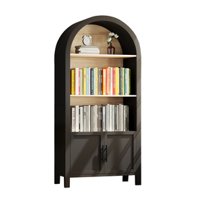 66.70 Inch Tall Arched <b>Bookcase</b> Storage Mid-Century Modern 3-Tier Cabinet Door <b>Solid</b> <b>Wood</b>+MDF Living Room Apartment Furniture - Product Image 5