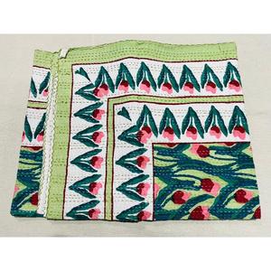 Hand Block Printed Kantha Cotton <b>Bedspread</b> Quilt Made With <b>Lightweight</b> Layers And Decorative Patchwork For Stylish Bedding - Product Image 1