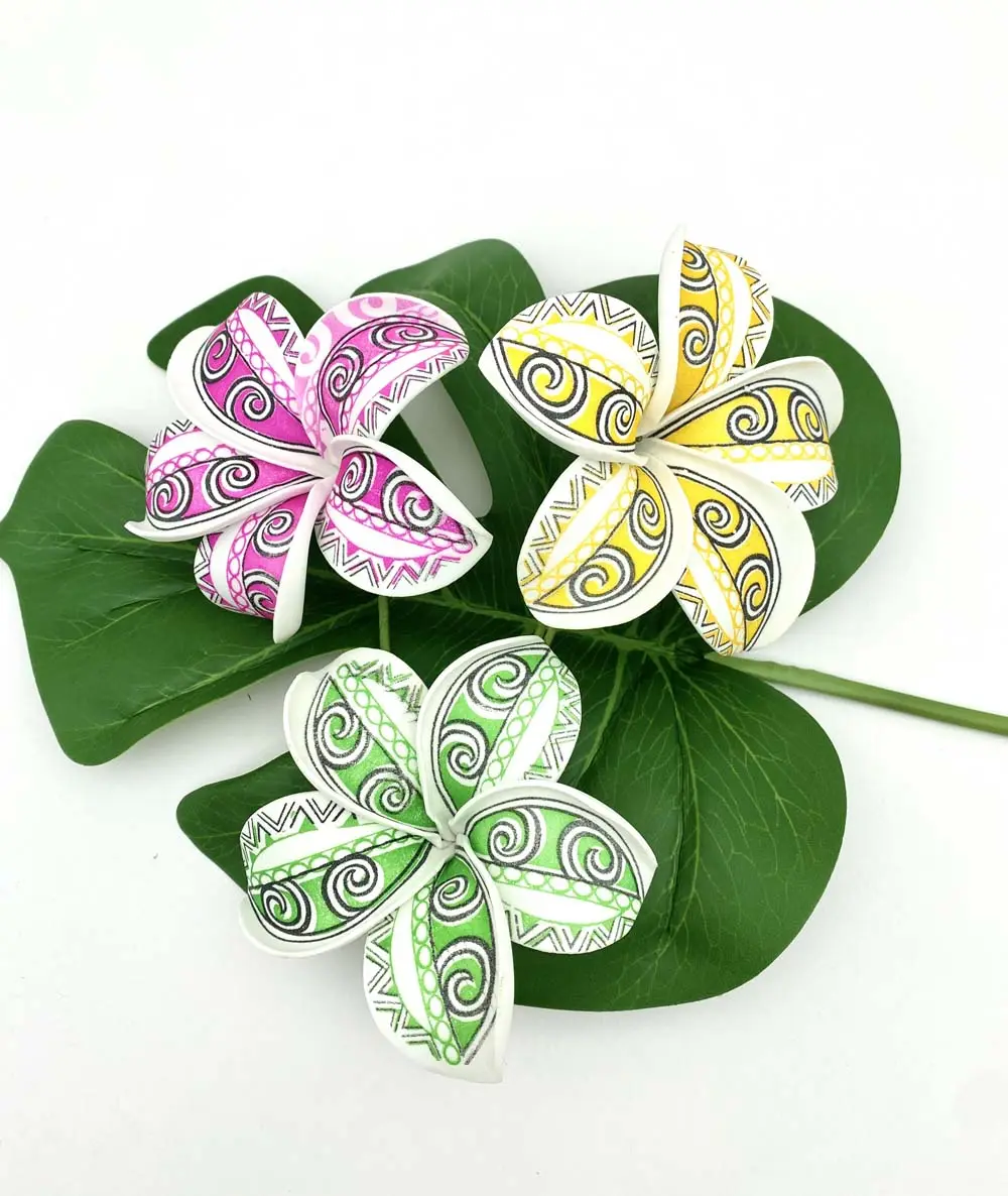 Easy Song Good Quality 11cm Handmade Artificial Frangipani Foam Flower With Unique Brush Print Pattern Fashion Accessories