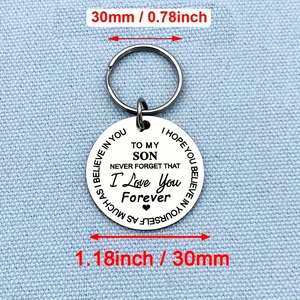 Portachiavi in Acciaio Inossidabile Inciso per Figlio o <span class=keywords><strong>Figlia</strong></span>, Messaggio Ispirazionale, Anello Portachiavi Rotondo in Metallo, Amore Familiare Personalizzato - Product Image 2