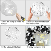 Kit d'arche de ballons en latex noir et argent à confettis, imprimé en quatre couleurs, pour décorations de fête d'anniversaire et promotionnelles - Vente chaude