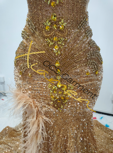 Gaun <span class=keywords><strong>Prom</strong></span> Baru Ocstrade, Gaun Malam Pesta Romantis Berpayet Emas dengan Bulu dan Rhinestone, Gaun <span class=keywords><strong>Prom</strong></span> Panjang Seksi untuk Wanita - Product Image 5