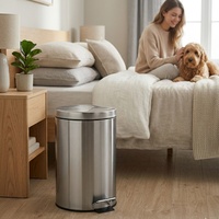Prix bas poubelle en acier inoxydable pied rond marche salle de bain 7 litres poubelle avec couvercle