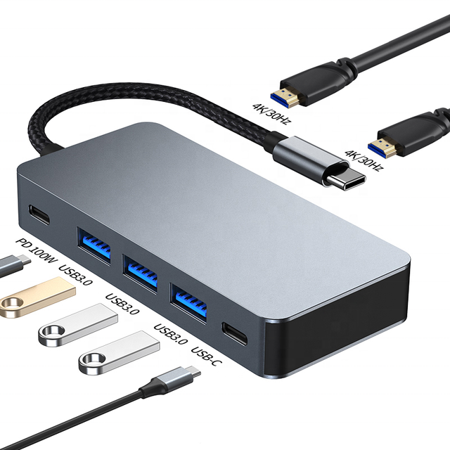 NEW 7 In1 Type C Multi-Port Hub Usb3.0 Expansion Dock Dual High-definition 4K 30hz Laptop Dock Usb c Hub