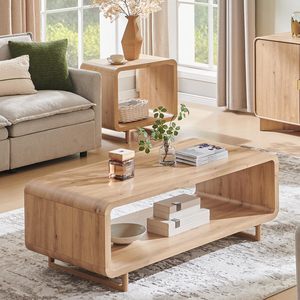 Mesa de Centro Moderna de Madera SENYU con Estante de Almacenamiento, 48x23x19 Pulgadas, Acabado Natural, Muebles para Sala de Estar - Product Image 1