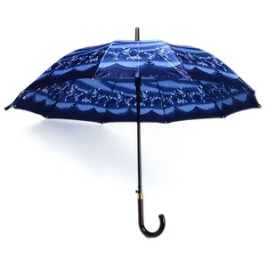 과테말라 얼룩 폴리 다채로운 디자인 라운드 16 갈비 블랙 스트레이트 우산