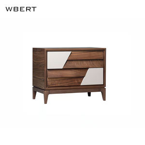 WBERT Simple Moderne Style Italien Noyer Noir Double Tiroir Bois Massif Design Style Chinois Chambre à coucher Utilisation Hôtel Table de Chevet - Product Image 6