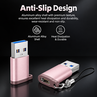 Adaptor USB ke USB-C Warna Pink, USB 3.0 5Gbps, Aluminium, Female ke USB-A Male, untuk Laptop, Ponsel, PC