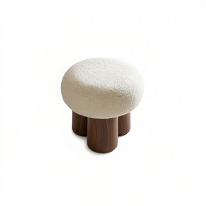 Tabouret en forme de champignon en bois de noyer avec coussin en peluche, meuble de salon, ottoman, design minimaliste, style moderne - Product Image 1