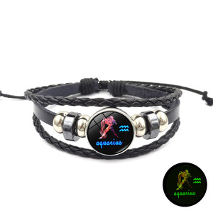 Pulseras de Cuero Tejidas con los 12 Signos del Zodiaco, Estilo Retro Personalizable, Multicapa, Ajustables, Hechas a Mano, con Diamantes y Perlas, para Regalo - Product Image 4