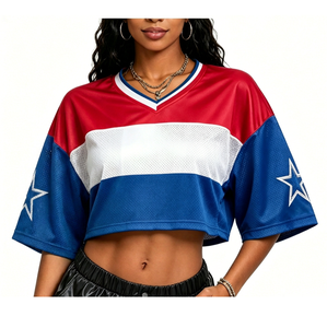<span class=keywords><strong>Camiseta</strong></span> Deportiva Corta con Logotipo Personalizado, MOQ Bajo, para <span class=keywords><strong>Mujer</strong></span>, Estilo Fútbol Americano, Estampado de Bandera de la Copa Mundial 2026, Hombros Caídos, Talla Grande - Product Image 3