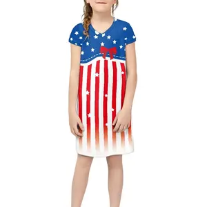 New Print American Flag Children's Dress Short-sleeved Print On Demand Custom Children's Straight Skirt Fashion Streetwear