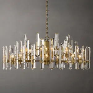 Lampadario di cristallo di lusso con lampadario in oro spazzolato di design nuovo hotel