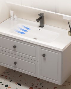 Meuble de salle de bain Koricini blanc avec éclairage LED et double vasque en céramique pour vanités de type Warehouse et Belize - Product Image 2