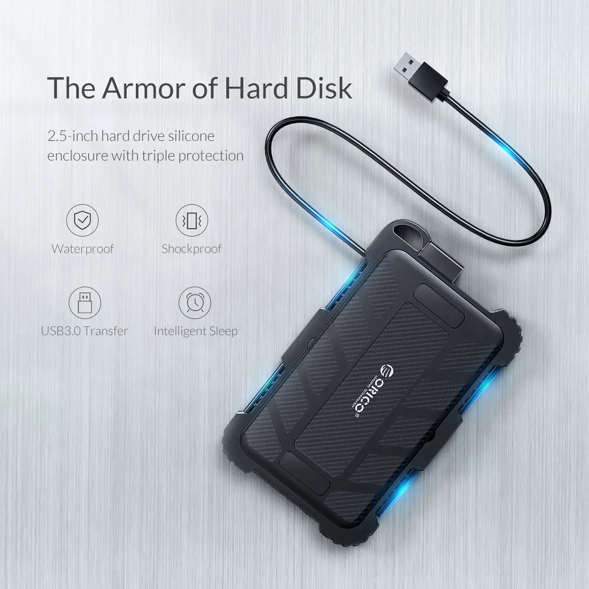 Encrypted HDD Enclosure SATA to USB3.0 External Hard Drive Case Waterproof Shockproof Encrypted HDD Storage Box