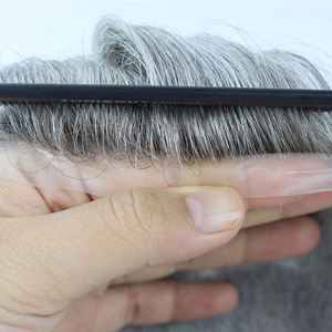 # Prótesis Capilar para <span class=keywords><strong>Hombre</strong></span>, Sistema <span class=keywords><strong>de</strong></span> Tupé, Base <span class=keywords><strong>de</strong></span> PU Delgada 365, 64 Colores, 90% <span class=keywords><strong>de</strong></span> Densidad, Cabello con Anclaje en V, 0.02, Blanco Grisáceo - Product Image 4