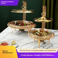 Réchaud de buffet rond en acier inoxydable 3.0L avec brûleur à alcool en verre à motif dentelle dorée, couvercle de chafing dish de luxe léger pour hôtel