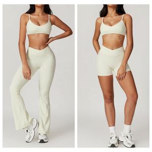 Pakaian olahraga wanita kualitas tinggi, 2 potong, pakaian Fitness Gym punggung terbuka lembut, pakaian olahraga atletik mulus, Set Yoga - Product Image 6