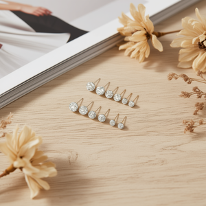 Lot de 12 paires de boucles d'oreilles clous en acier inoxydable avec zircon, serti clos, bijoux de mode pour femme - Product Image 3