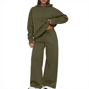 Conjunto de Sudadera con Capucha de 2 Piezas para Mujer, Color Sólido, Corte Holgado, Casual, Pantalones de Manga Larga, 100% Algodón Transpirable - Product Image 1